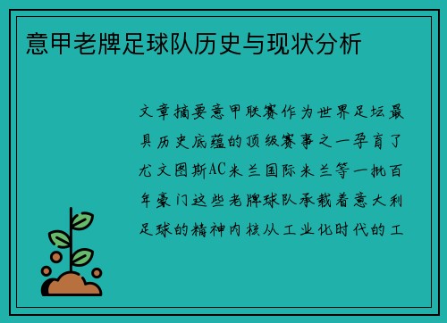 意甲老牌足球队历史与现状分析
