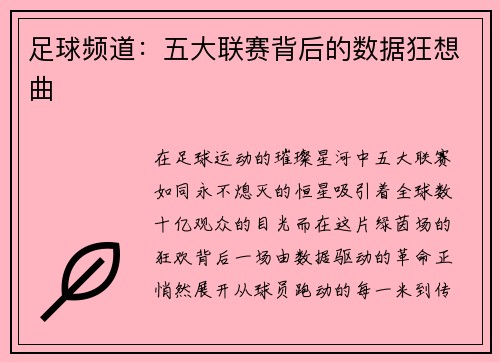 足球频道：五大联赛背后的数据狂想曲