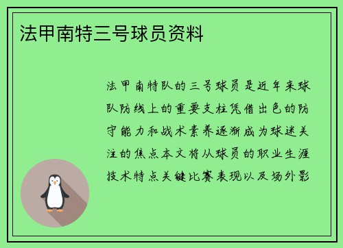 法甲南特三号球员资料